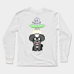 Funny miniature schnauzer is being abducted by aliens Long Sleeve T-Shirt